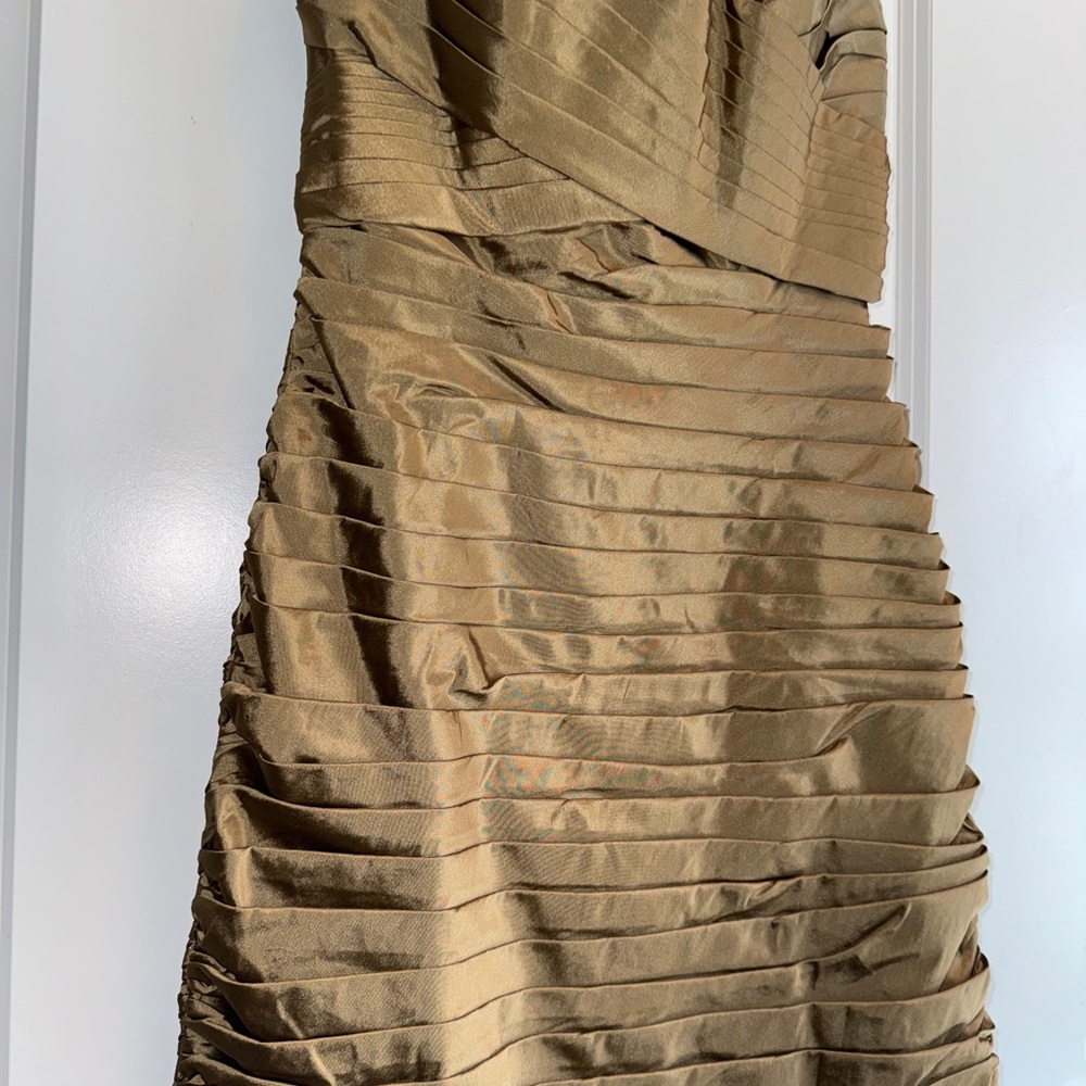 Strapless Gold Ruched Bodycon Dress - Picture 4 of 12